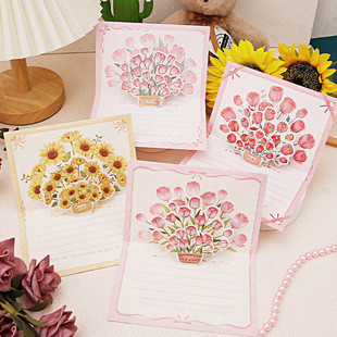 Cross-Border Mother's Day and Valentine's Day Blessing Cards for Teachers, Gratitude Creative Three-Dimensional Tulips, Roses and Sunflower Greeting Cards