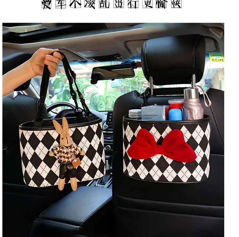 Car trash can car seat back-mounted storage bucket multi-purpose storage bucket storage box rhombus