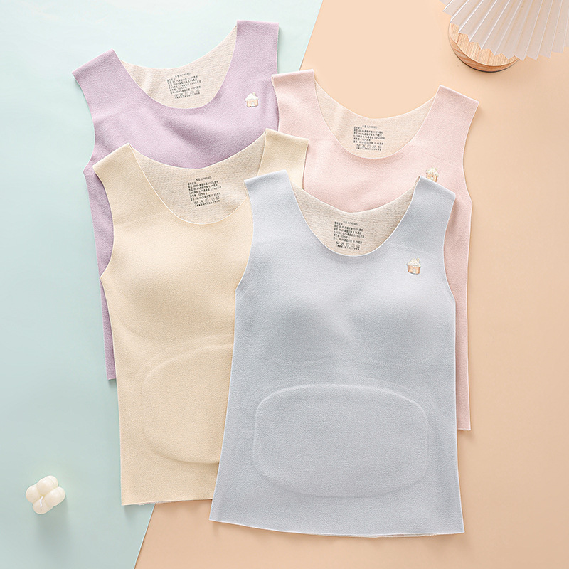 初高中生中大童女童德绒保暖背心秋冬款少女无痕护肚打底保暖内衣