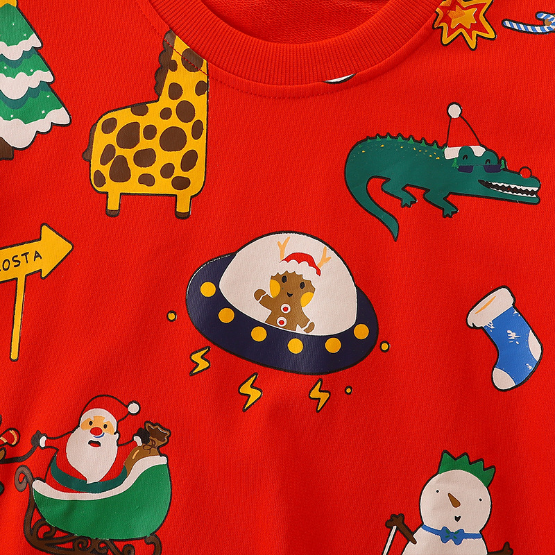 Sudadera Infantil de Otoño Estilo Europeo y Americano, Sudadera Navideña para Niños, Jersey con Cuello Redondo y Dibujos Animados para Niños Pequeños