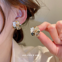 銀針水晶鑲鑽花朵幾何不規則耳環小眾設計感耳釘韓國時尚氣質耳飾