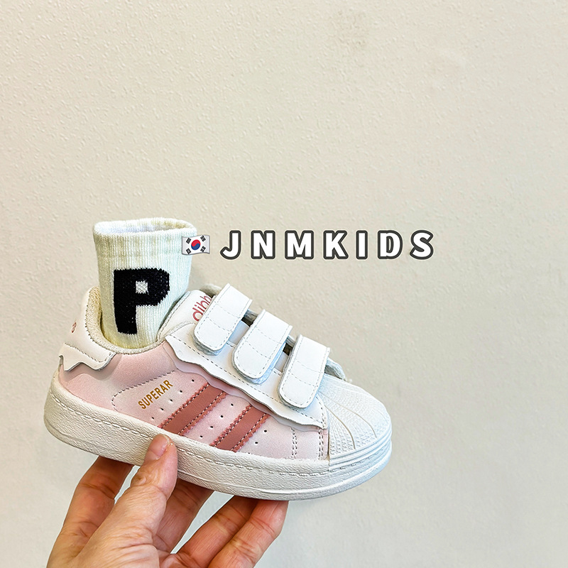 Chaussures de sport à tête de coque pour enfants, version coréenne, décontractées, pour filles, quatre saisons, blanches, pour garçons, Velcro, nouvelle collection 2023_voghion.com