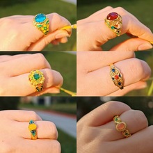 仿越南古法沙金镶嵌珐琅春满园戒指手环结婚送礼送长辈礼物批发