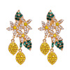 Lemon retro fruit earrings, European style, wish, diamond encrusted