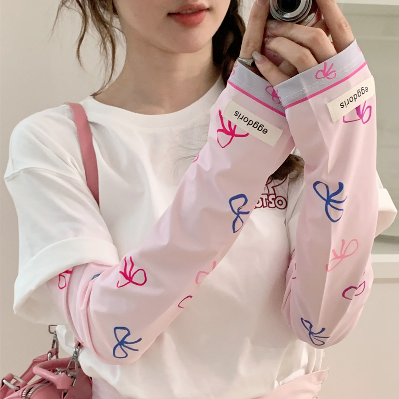 新款蝴蝶結防曬袖套女夏季寬鬆戶外開車騎行防紫外線冰絲袖套批發