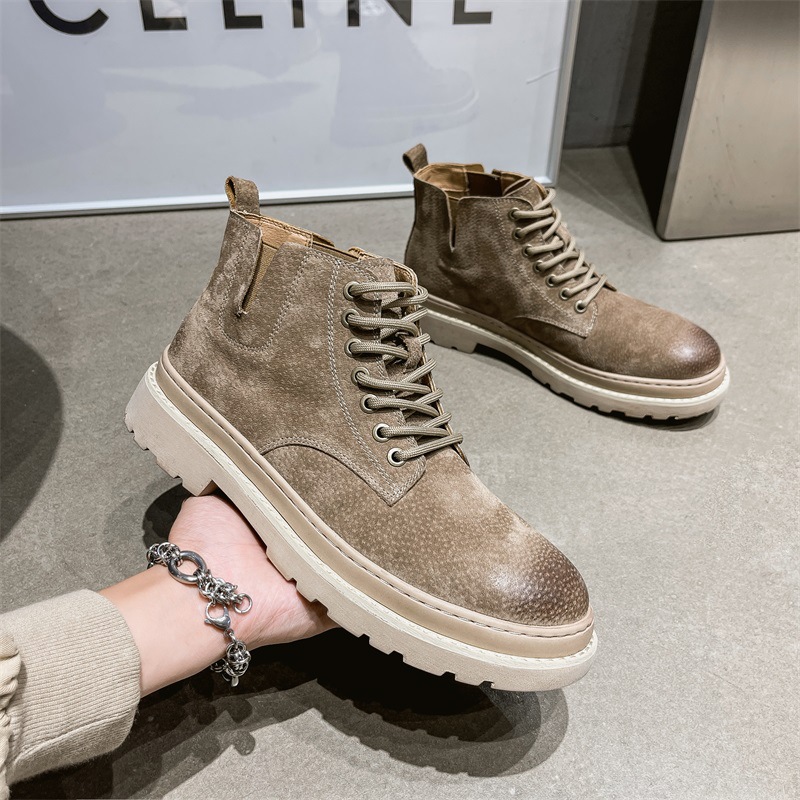 Men's 2022 Autumn New Trendy Fashion Martens Boots, Fleece Leisure Shoes, Versatile British Style Mid-Cheel Work Boots