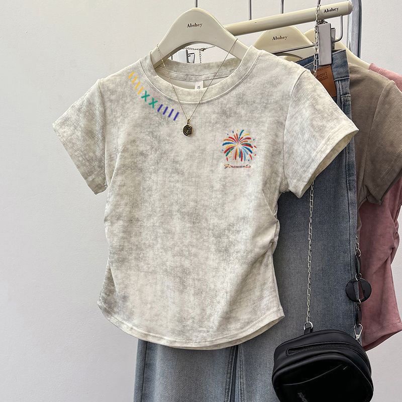 Cotton apricot summer design short fitted short sleeve T-shirt