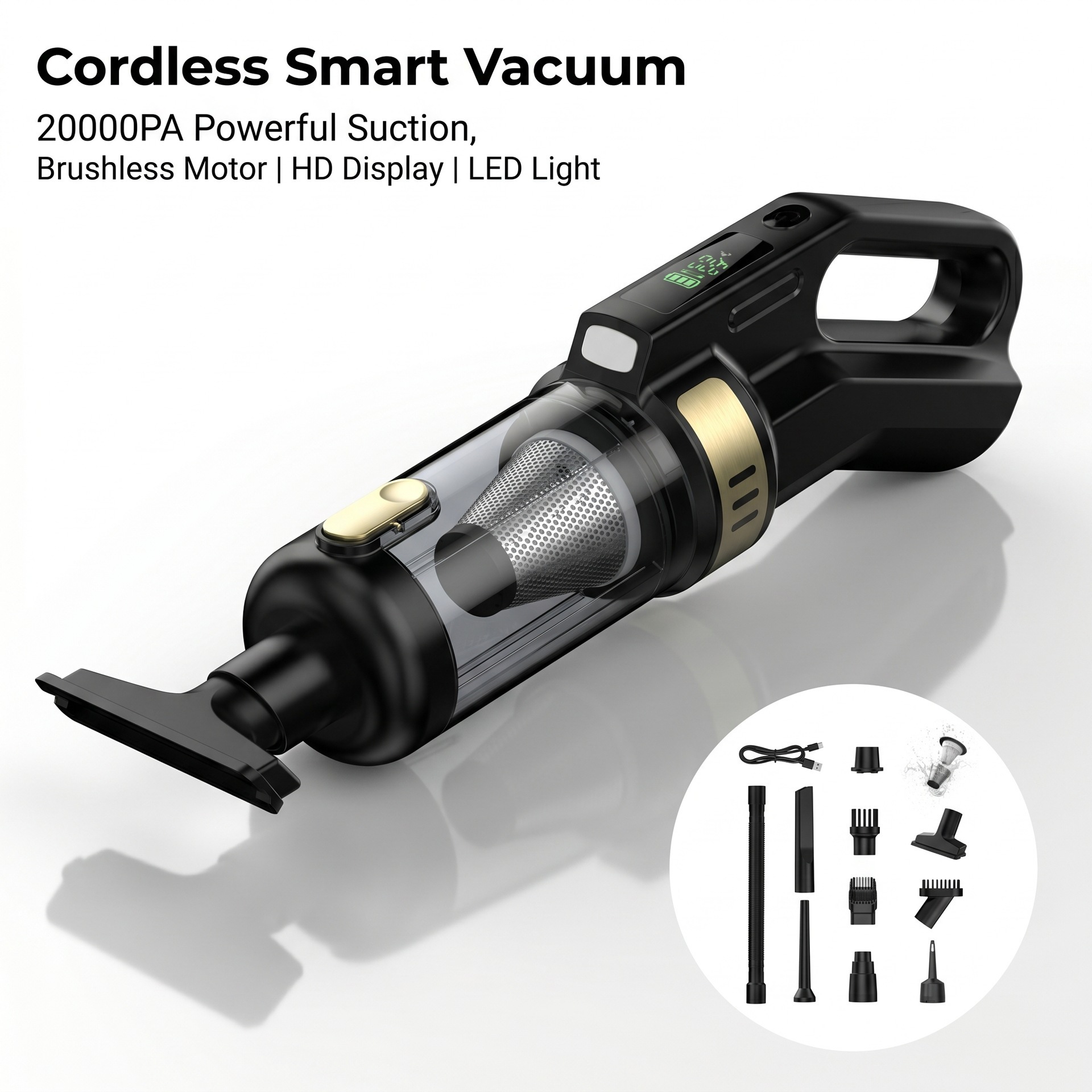 Car-mounted wireless vacuum cleaner, handheld portable digital display floor mop, multifunctional dust-absorbing and air-blowing device for home and car use