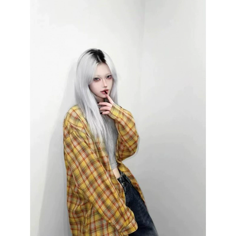 Гонконгский вкус ретро-желтая рубашка в клетку