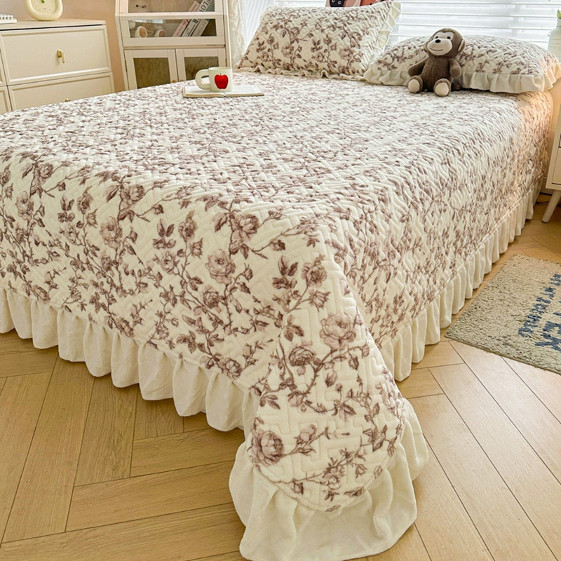 Winter coral quilted flannel sheet, increased thickness