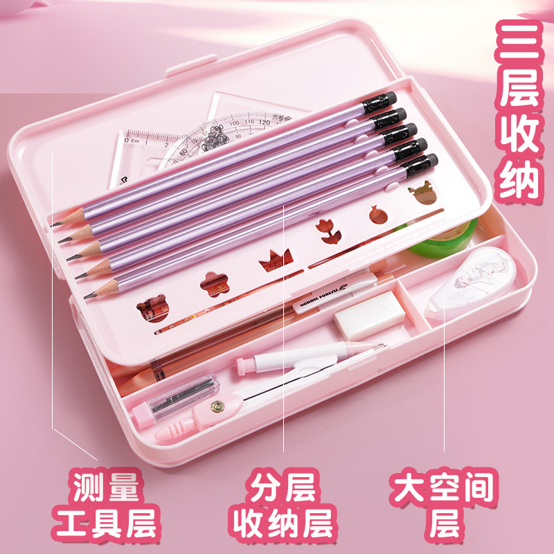 초등학생을위한 새로운 다기능 대용량 문구 케이스 MACARON 고 부가가치 연필 케이스 간단한 문구 보관 상자