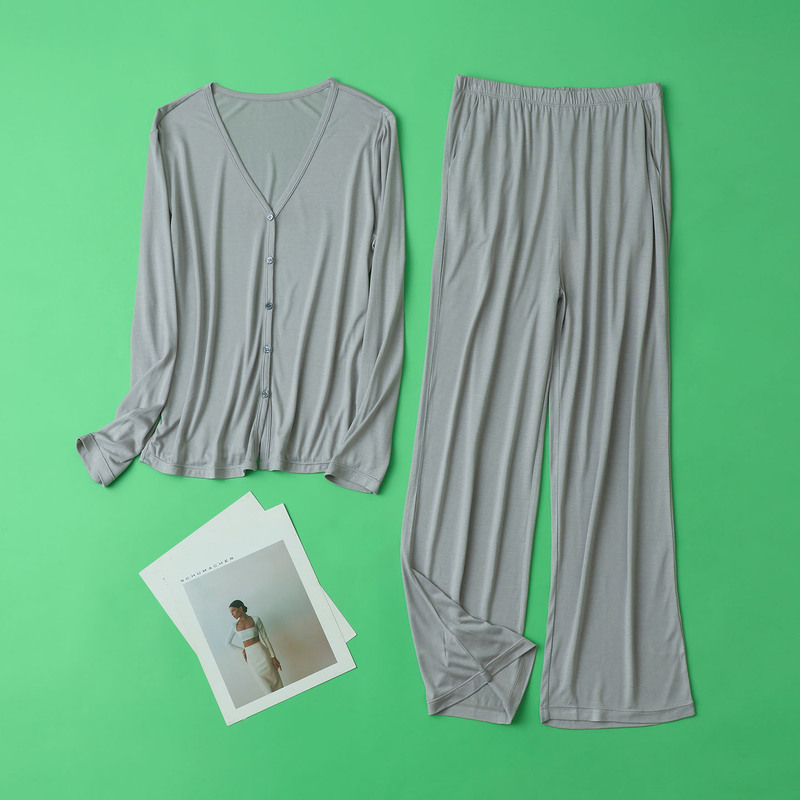 100% Silk V-Neck Pajama Set with Buttons, Underwear, Sleep Pants, Home Wear for Women, Thin Summer Style for Air-Conditioned Rooms