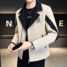 外套男短款春秋季2024新款青年西装领拉链夹克潮牌男装秋装个性潮