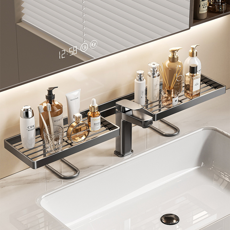 Vertical faucet shelf for bathroom, toilet, washbasin, wall-mounted sink, multifunctional integrated storage