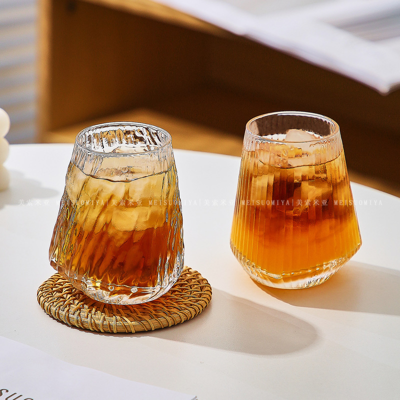Niche High-End Dirty Coffee Cup, Ice Americano Retro Transparent Glass Cup, Latte Whiskey Water Cup