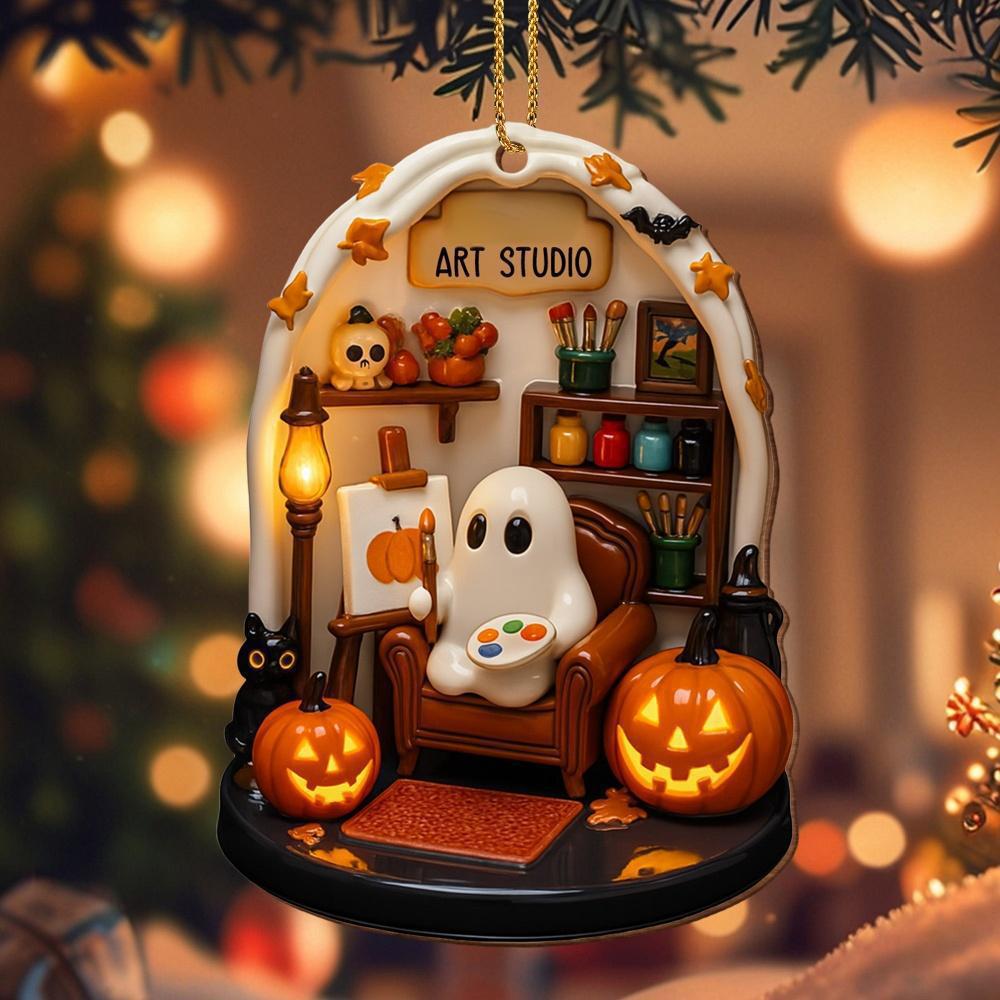 2025 transfronterizo personalizado Halloween lectura fantasma acrílico decoración plana colgante Halloween lista