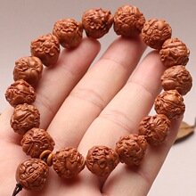 小籽龙纹桃核雕刻手工老料荷叶财神手串文玩手链手把件核桃成品男