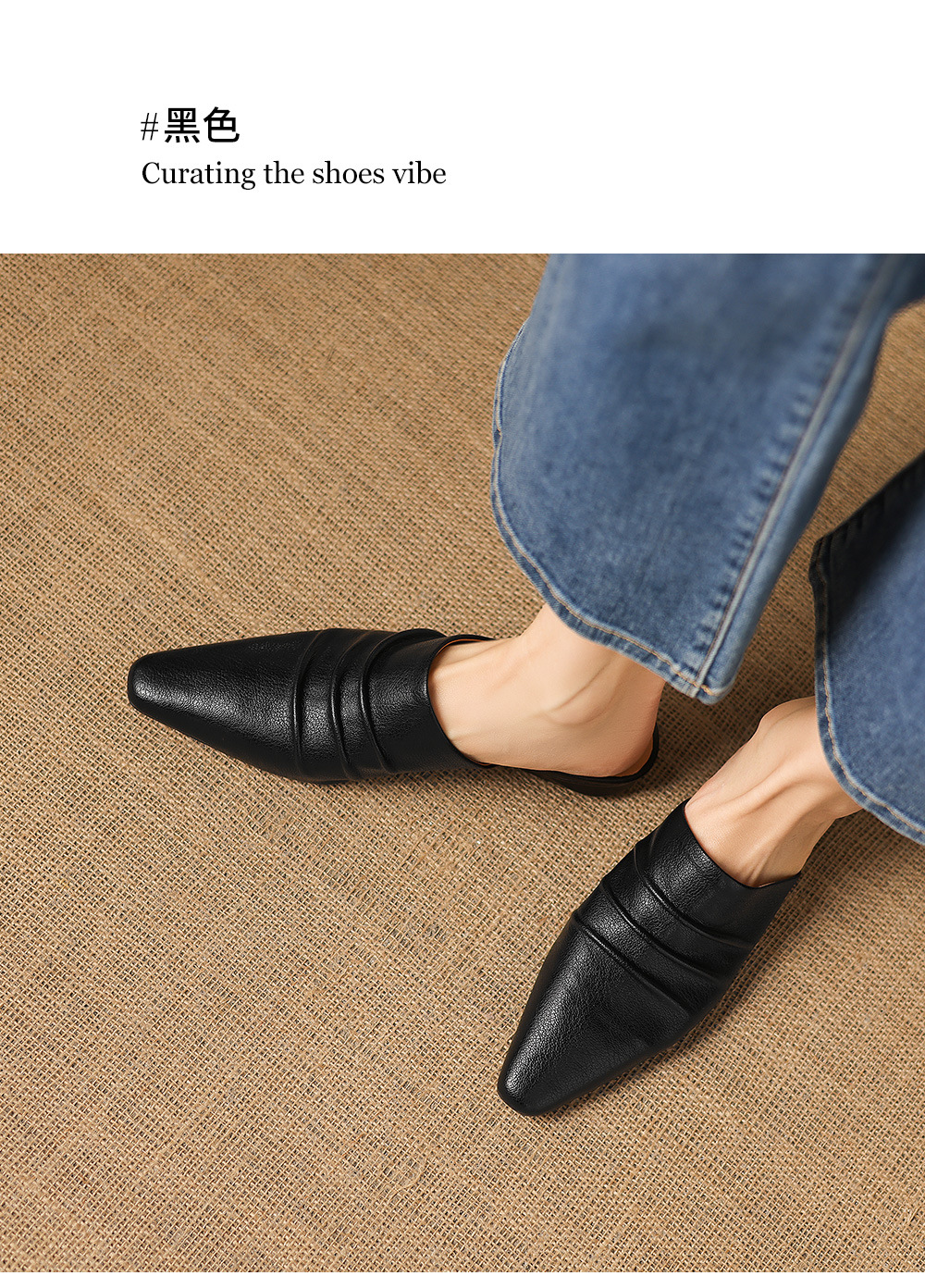 Dép sandal nữ bít mũi quai chữ V đế thấp da bò mùa xuân hè — đen chi tiết 14