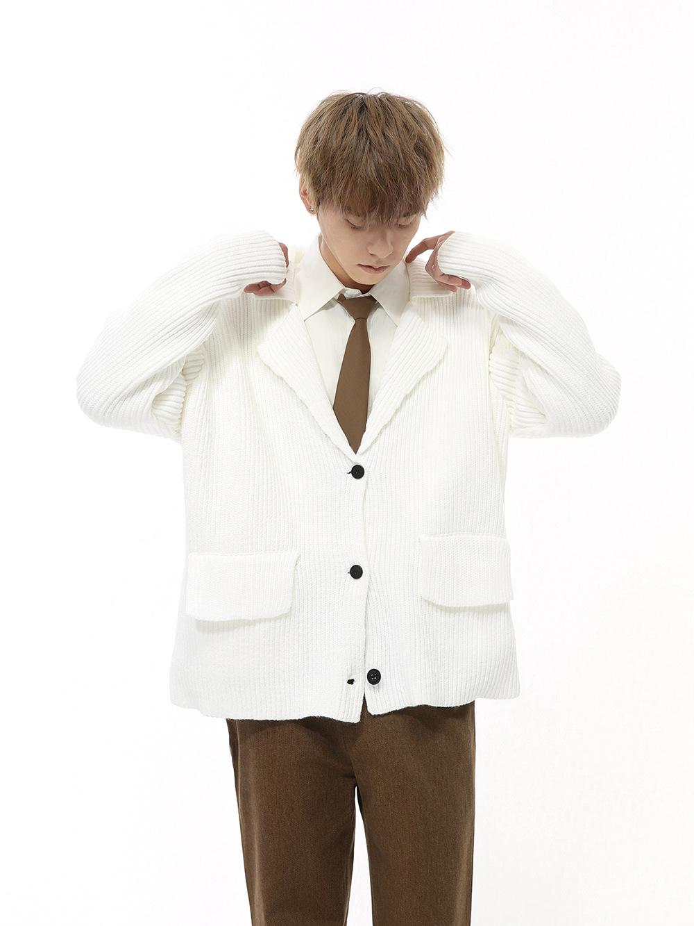 MTLCLOTHES Hombres| Nuevos productos de otoño perezoso lujo ligero traje casual con solapa suéter de punto chaqueta cardigan