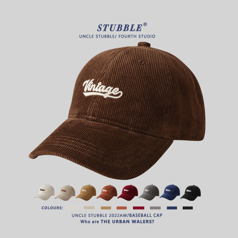Corduroy baseball mænd og kvinders koreansk version Nyt brev broderet blød top andetungehat_voghion.com