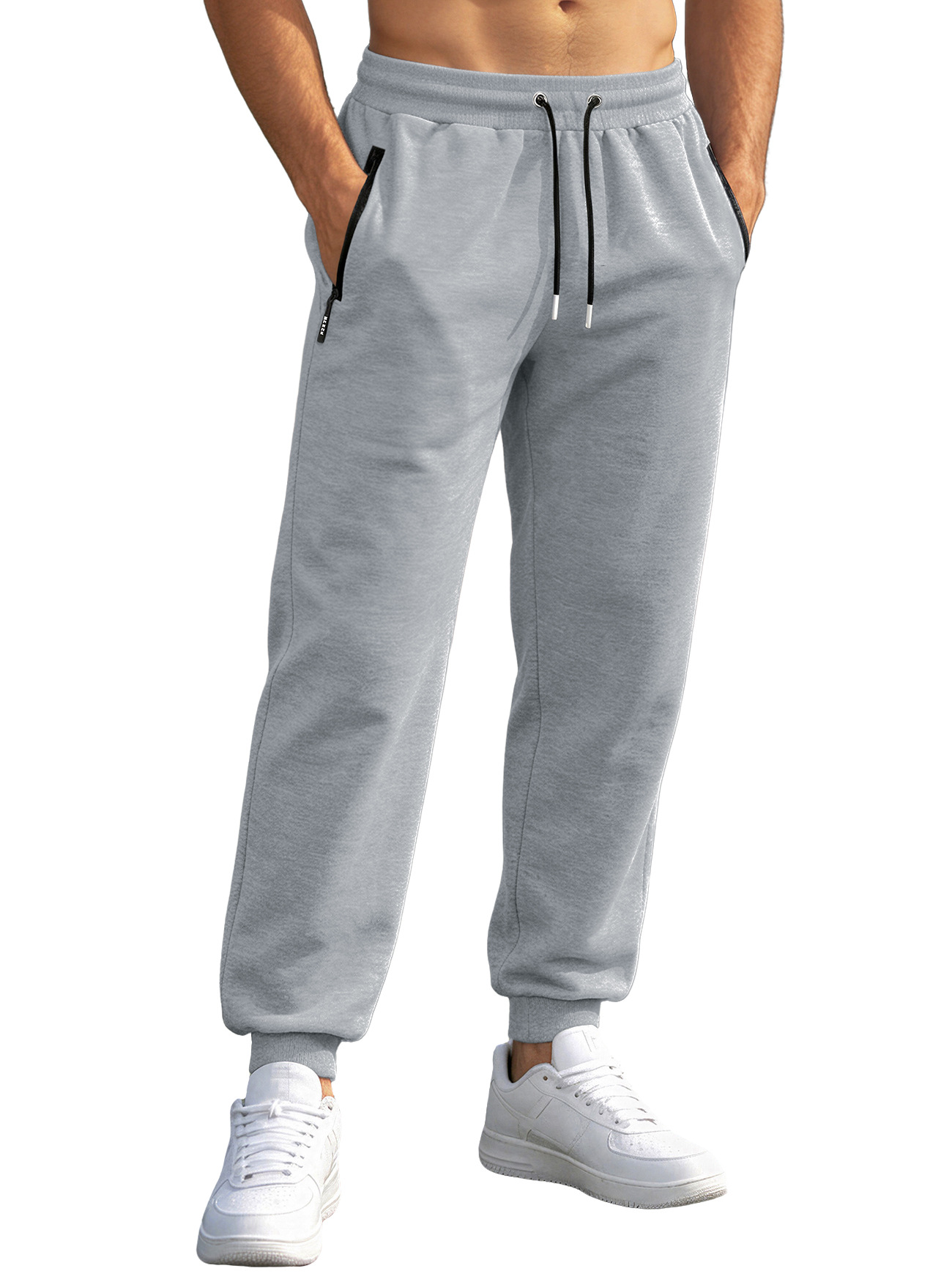 Amazon tamaño europeo pantalones deportivos de hombre pantalones casuales con cremallera, pantalones deportivos de color sólido para correr pantalones