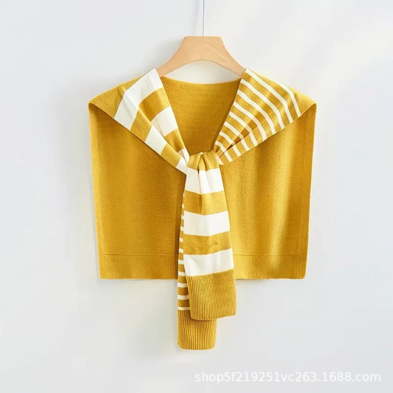 Korean Style Women's Spring and Summer Shawl with Sun Protection Stripes, Knitted Solid Color Versatile Fashion Small Square Scarf Shoulder Cape Accessory