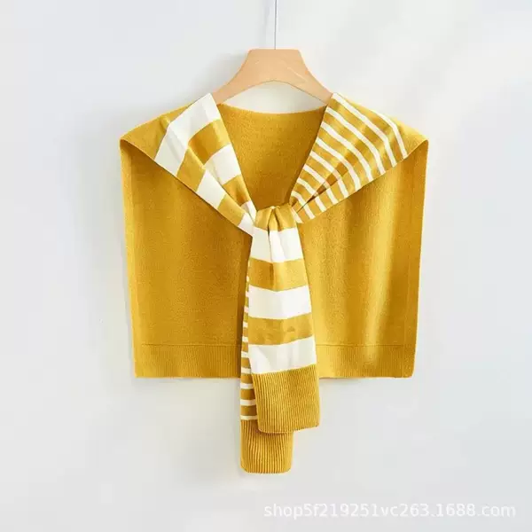 Korean Style Women's Spring and Summer Shawl with Sun Protection Stripes, Knitted Solid Color Versatile Fashion Small Square Scarf Shoulder Cape Accessory