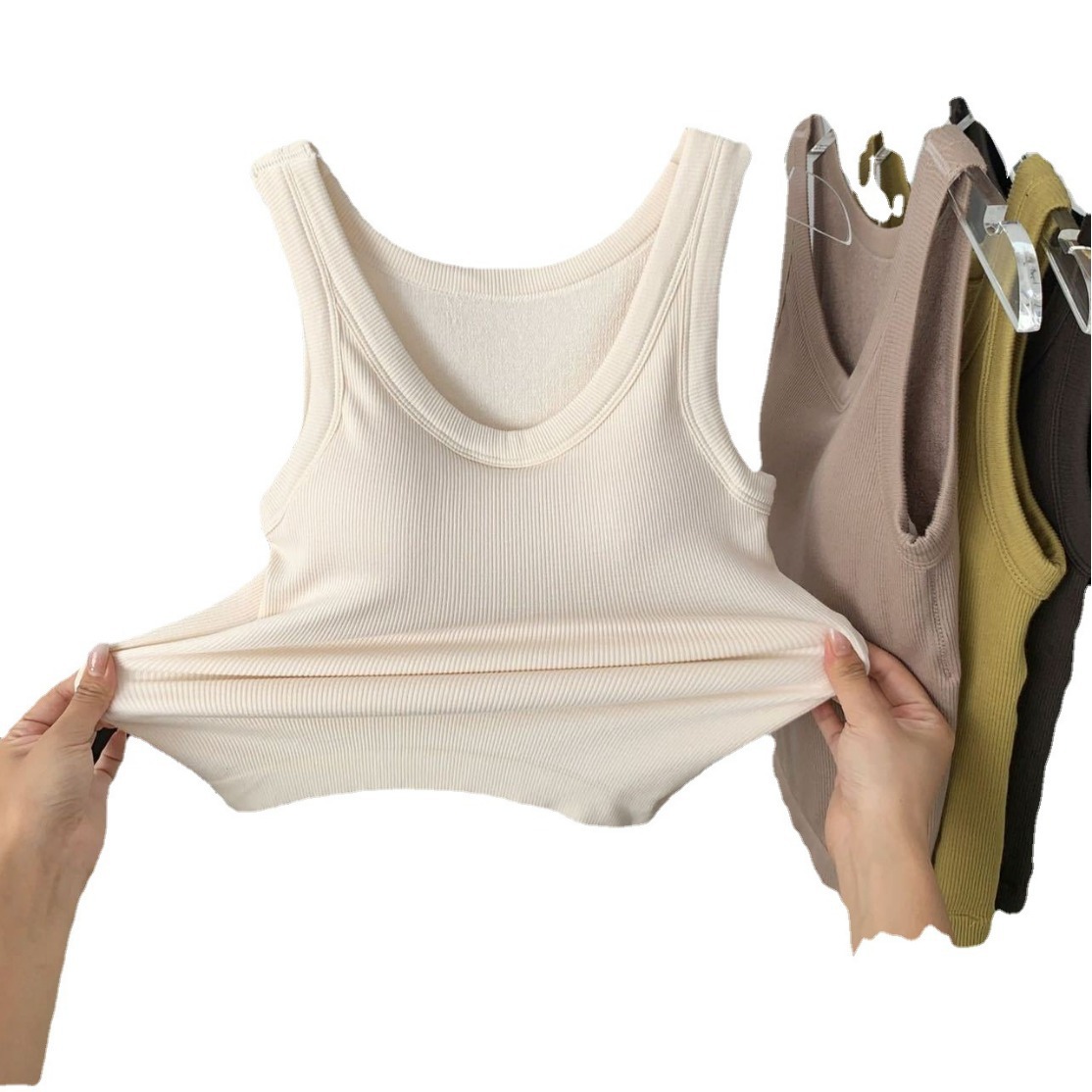 Nueva sociedad coreana viene con el cojín del pecho chaleco térmico Terry ropa interior de terciopelo con forro polar grueso simple Chaleco de calefacción para las mujeres