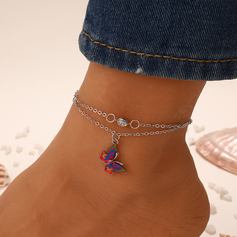 Fashion Dripping Butterfly Double-circle Female Bohemian Pendant Beach Alloy Anklet display picture 2