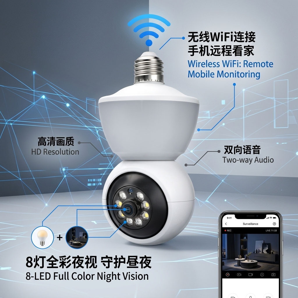 Yoosee 1080P smart light bulb camera with night vision, WiFi