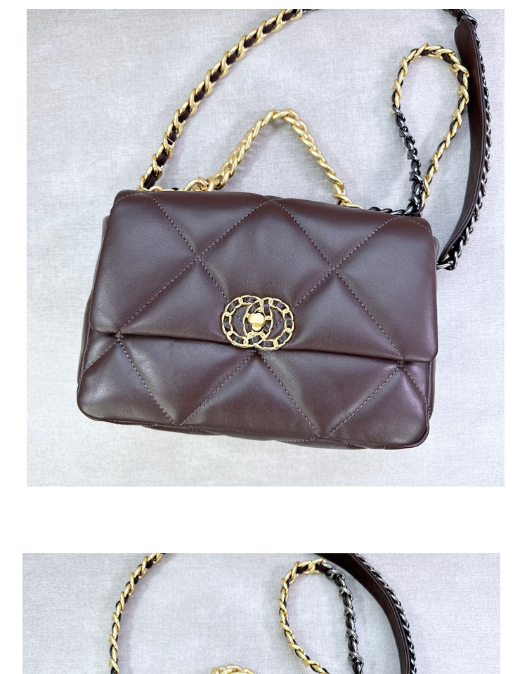 Damen Umhängetasche Aus Echtem Lammleder Mit Rautensteppung Kette_voghion.com