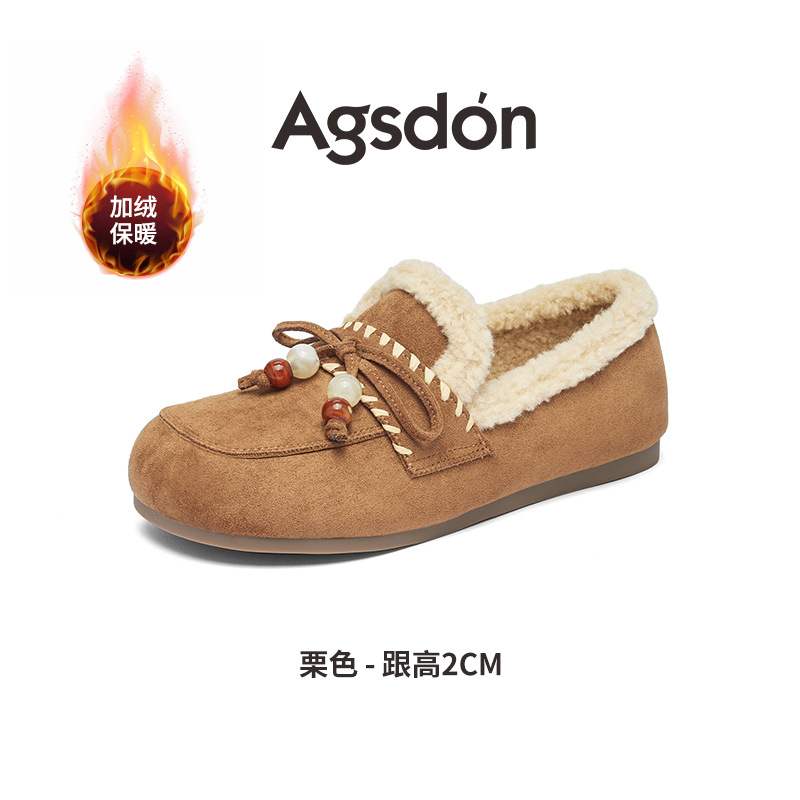 Augu Lion Dengjia veludo Bocken zapatos mujeres 2025 nuevo otoño invierno embarazadas un pie botas de nieve zapatos de lana de fondo plano