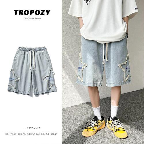 Casual Denim Short Pants for Men - Summer Thin Version, Streetwear Brand, Ins Style, High Street, American Wash Design, Unique Five-Finger Pants