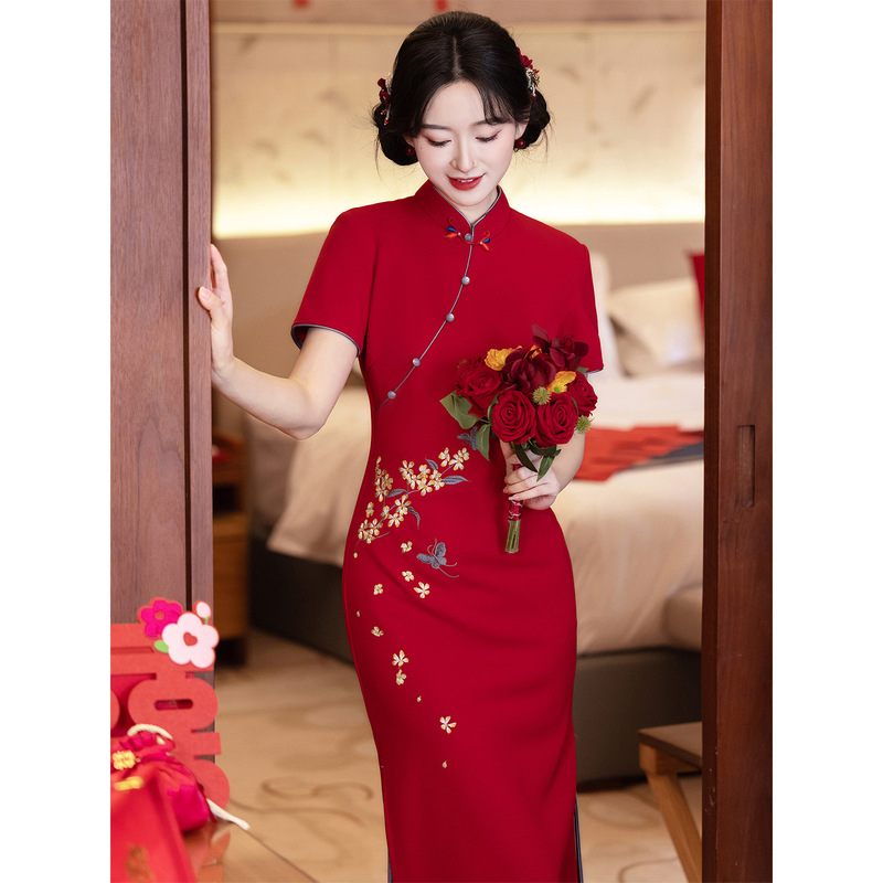 New Chinese-Style Red Wedding Qipao Dress for Toasting, 2026 New Model Bride Engagement and Wedding Banquet Casual Wear, Homecoming Dress for Women New Chinese-Style Red Wedding Qipao Dress for Toasting, 2026 New Model Bride Engagement and Wedding Banquet Casual Wear, Homecoming Dress for Women