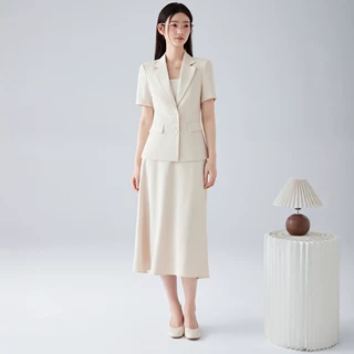 2026新款职业套装女夏短袖西装裙两件套高级感通勤正装杏色黑色显