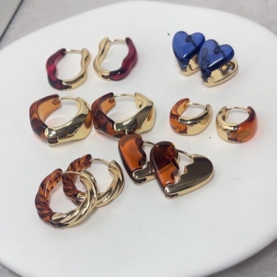 Cross-Border Simple Retro Round Earrings Light Luxury Niche Design Earrings Maillard Color Geometric Splicing Earrings