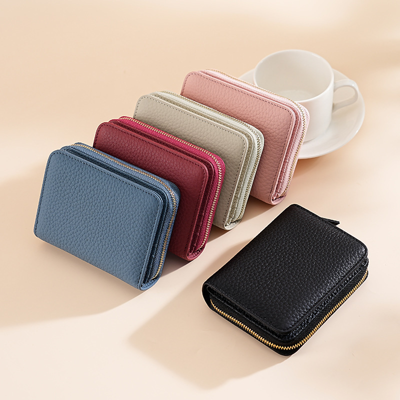 Multifunctional First Layer Cowhide Japanese Women's Wallet Short Genuine Leather Coin Purse Women's Coin Loafing Purse RFID Wallet