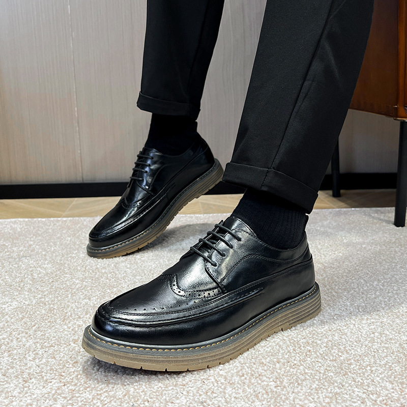 Zapatos de trabajo para hombres 2025 cuatro temporadas nuevos zapatos de cuero casuales para hombres británicos de negocios zapatos de suela gruesa para hombres image 3