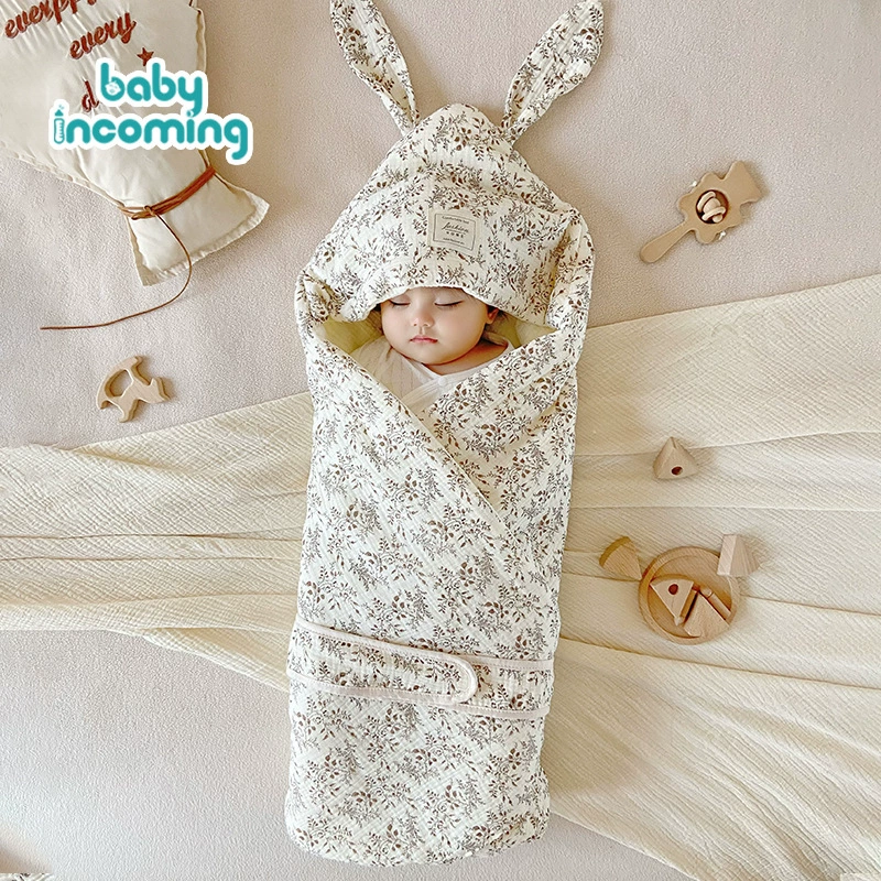 Детское одеяло с большими ушками зайчика, маленькое одеяло для роддома, пеленка-кокон для новорожденных, подходит для всех сезонов.