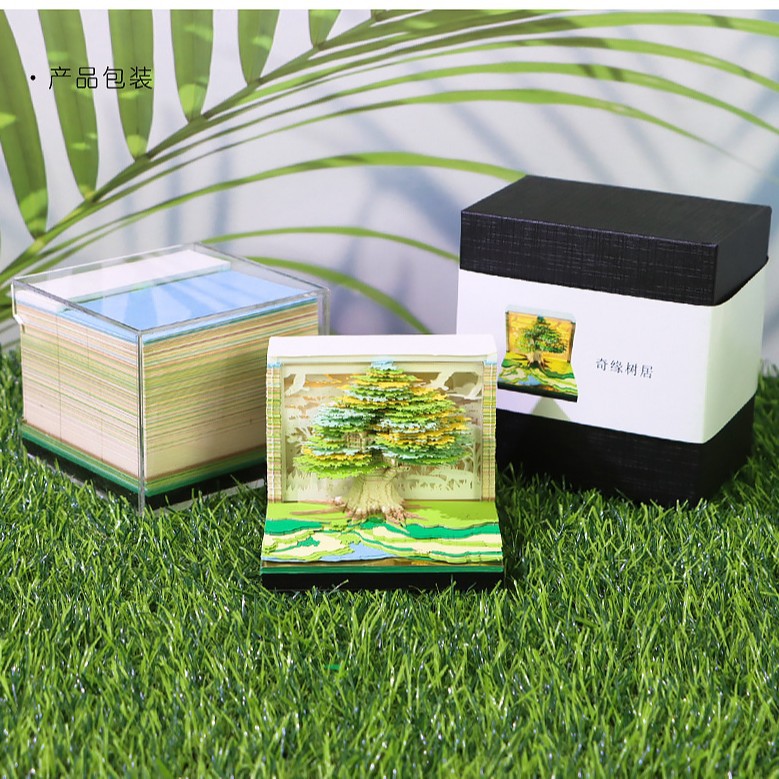 2026 nueva nota adhesiva tridimensional panorámica de la casa del árbol 3D tallado en papel al por mayor transfronterizo decoración de escritorio TK regalo de cumpleaños para hombres y mujeres