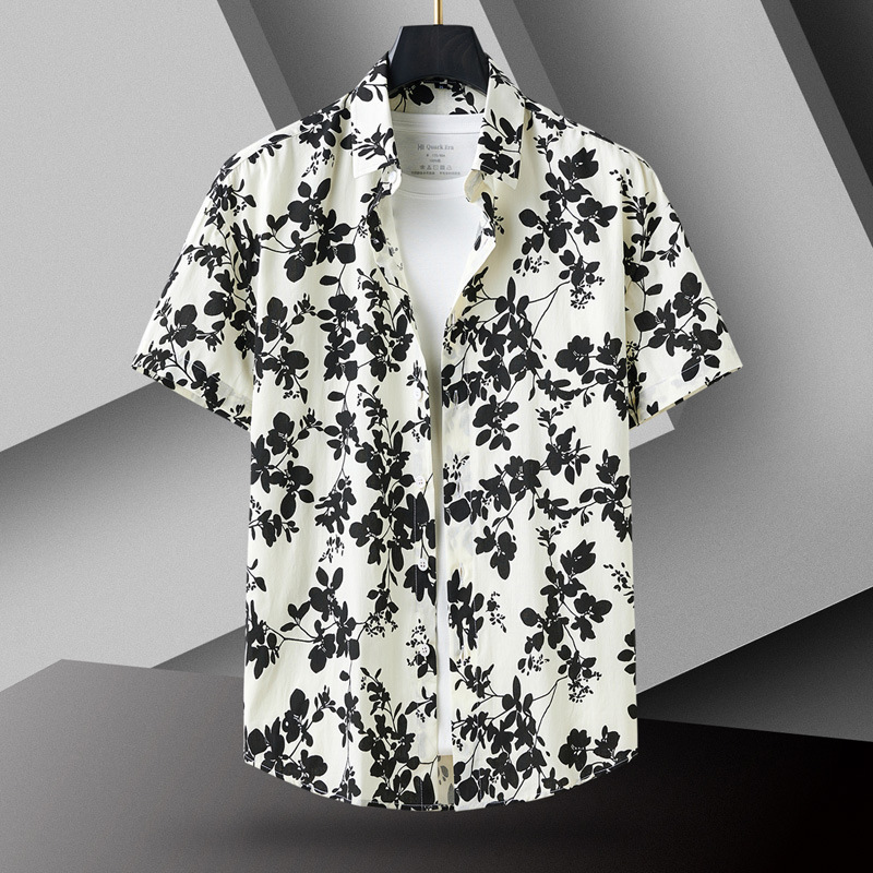 Summer Short-Sleeved Shirt for Men, Slim Fit, Contrasting Color Printed Outer Top, Hip-Hop Personality, Trendy Casual Handsome Shirt Summer Short-Sleeved Shirt for Men, Slim Fit, Contrasting Color Printed Outer Top, Hip-Hop Personality, Trendy Casual Handsome Shirt