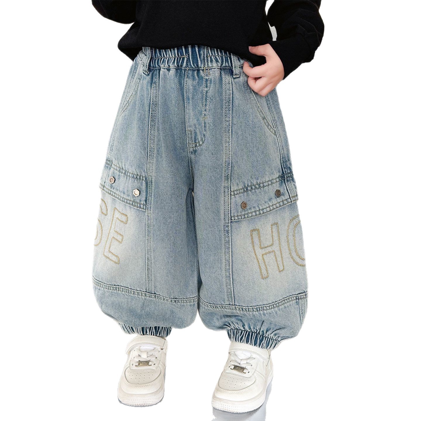 Hombres y niñas primavera y otoño jeans coreanos pantalones largos para niños pantalones largos largos