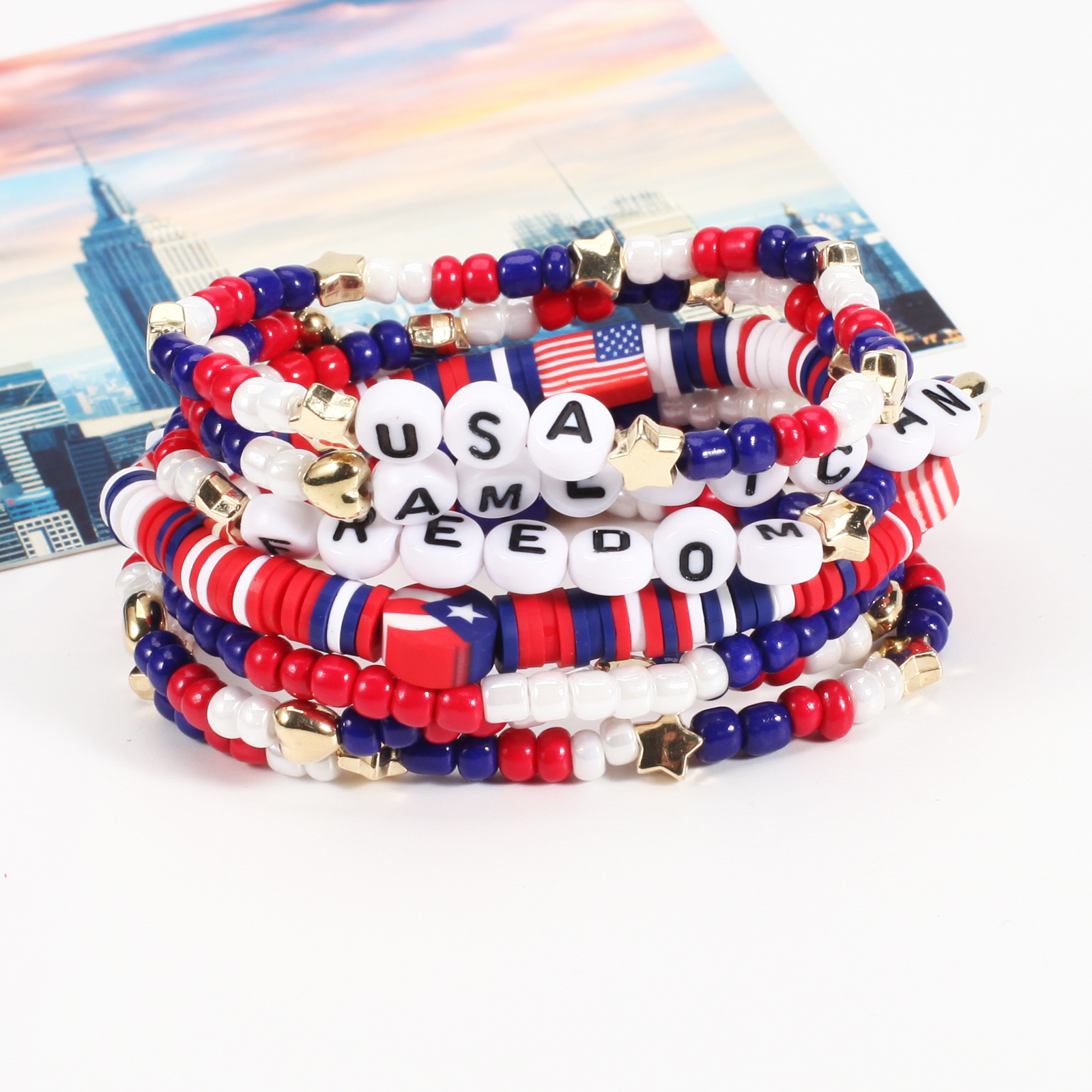 Wholesale Jewelry Simple Style Classic Style American Flag Soft Clay Beaded Bracelets display picture 3