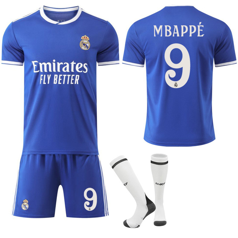 2526 Real Madrid Second Away Blue Jersey No. 9 Mbappe 5 Bellingham 7 Vinicius Sports Football Uniform