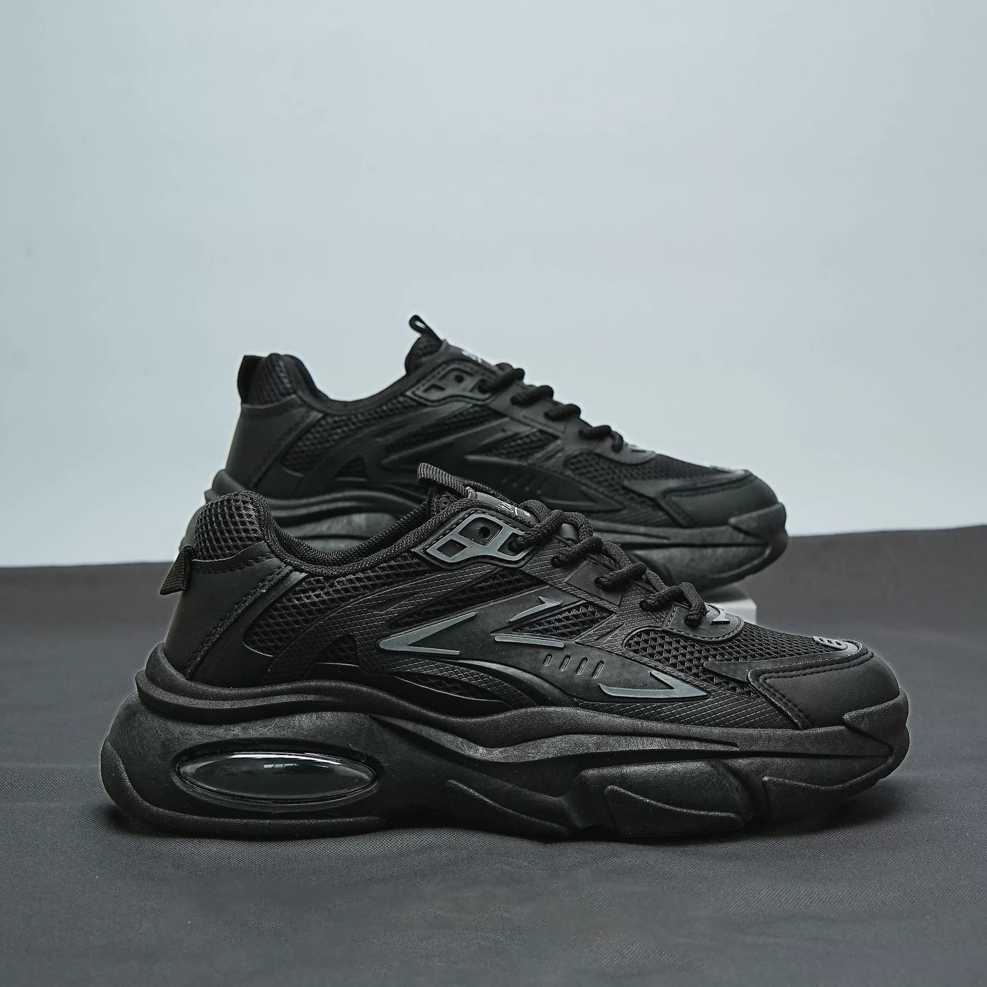 Мужские кроссовки, новая летняя модель, хит продаж, чисто черные, на толстой подошве, с воздушной подушкой, повседневные спортивные кроссовки Black Warrior, кроссовки в стиле «dad shoes», модные кроссовки в стиле ins.