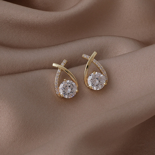 New Korean small fragrance internet celebrity earrings temperament women's cross zircon 925 silver needle earrings earrings wholesale