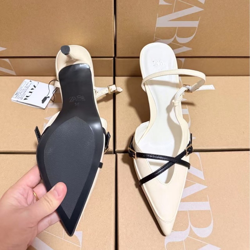 ZAKQ2025 春夏新作クロス細ストラップハイヒールポインテッドトゥスリムパテントレザースティレットクロスバックルシューズつま先|undefined