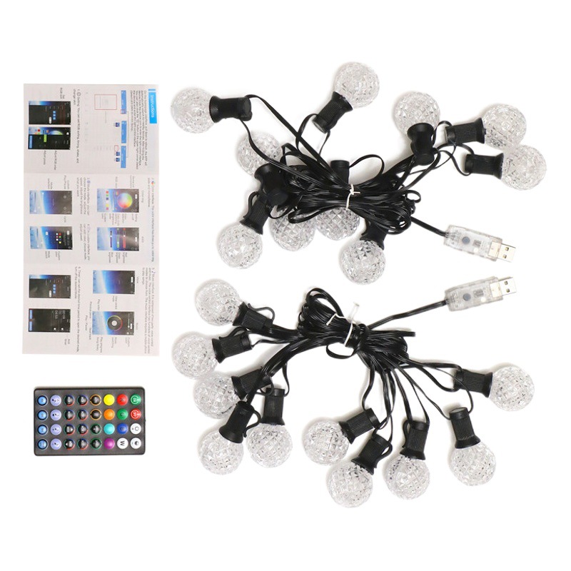 Nuevas luces LED de cadena con Bluetooth, luces de camping con forma de bola de piña de colores, luces decorativas para vacaciones con luces de colores, luces navideñas de cadena