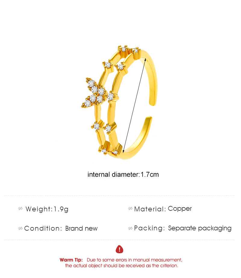 Fashion Butterfly Copper Open Ring Inlay Zircon Copper Rings