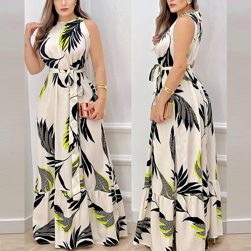 Women's Regular Dress Elegant Halter Neck Printing Sleeveless Plant Maxi Long Dress Daily display picture 4